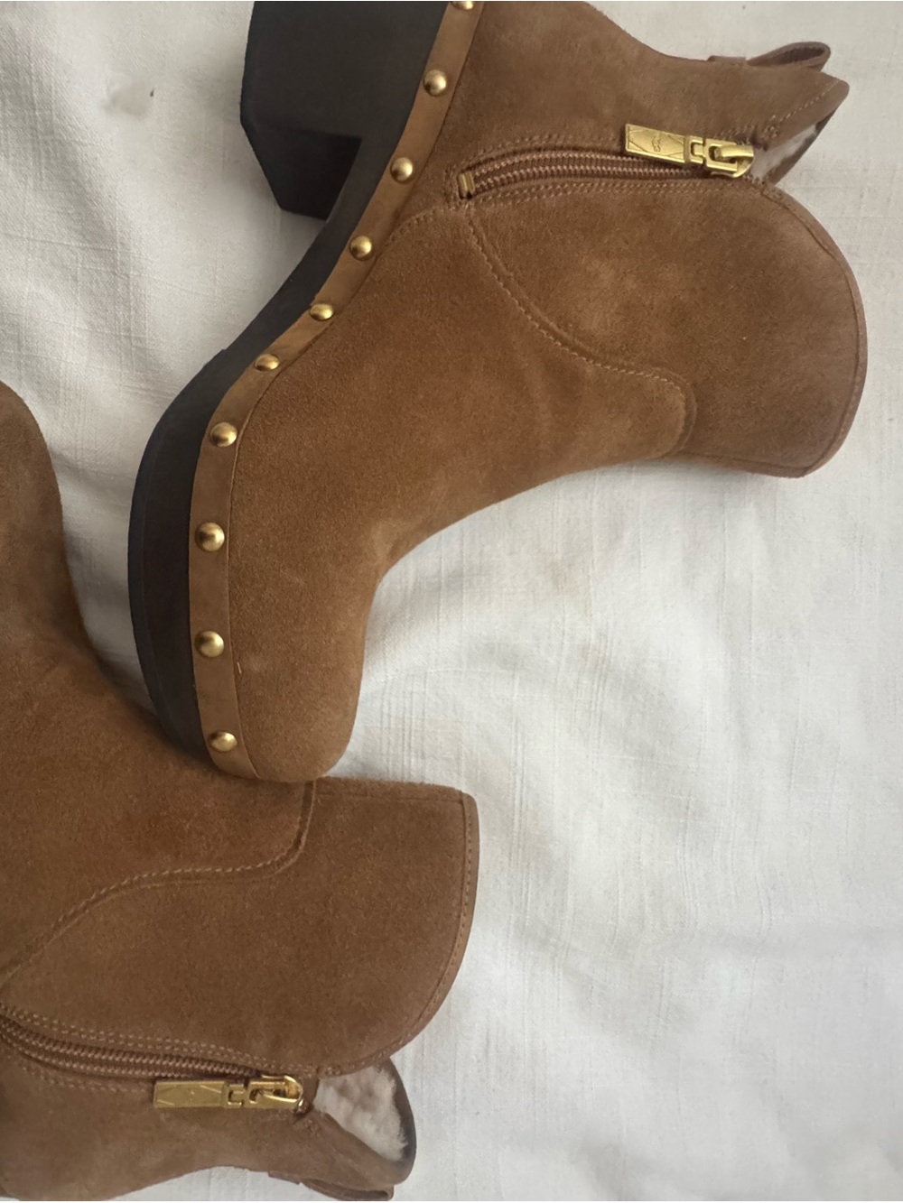 UGG Women's Brown Suede Studded Platform Ankle Boots